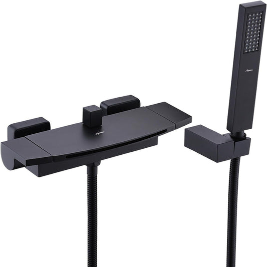 Bathtub Faucet - Wall-Mounted | Made of Brass | Powder Coated | Black Finish | Hot & Cold Water Control - Waterfall Style