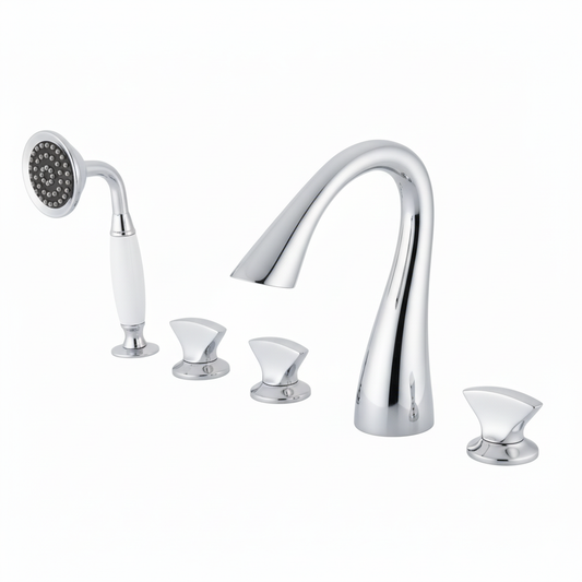 5-Hole Bathtub Faucet - Deck-Mounted | Made of Brass | Electro Coated | Chrome Finish | Hot & Cold Water Control