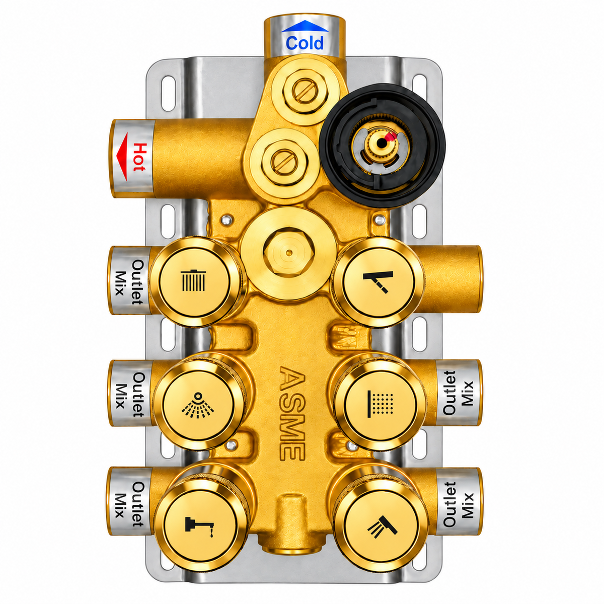 6-Way Thermostatic Diverter Gold Finish, Brass Made, Wall-Mounted - For Bathroom & Spa Water Flow & Temperature Control