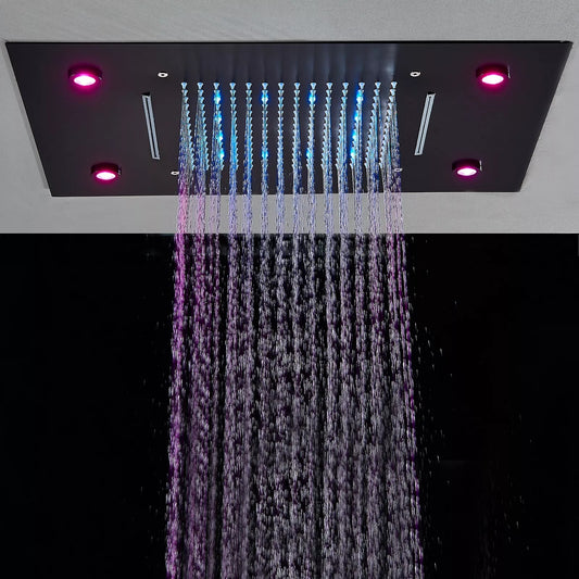 24x16" LED Ceiling Shower in Matte Black Finish - SS304 Concealed Showerhead with Remote & 3 Spray Modes (Rain, Mist, Waterfall)
