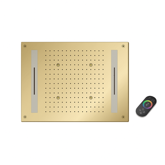 24x16" LED Ceiling Shower with Music & 3 Modes (Rain, Mist, Waterfall) | Gold Finish SS304 | Remote Controlled