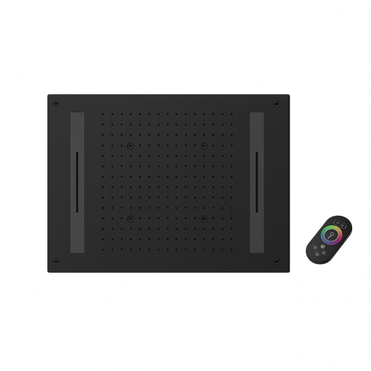 24x16" LED Ceiling Shower with Music & 3 Modes (Rain, Mist, Waterfall) | Matte Black Finish SS304 | Remote Controlled