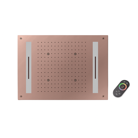 24x16" LED Ceiling Shower with Music & 3 Modes (Rain, Mist, Waterfall) | Rose Gold Finish SS304 | Remote Controlled
