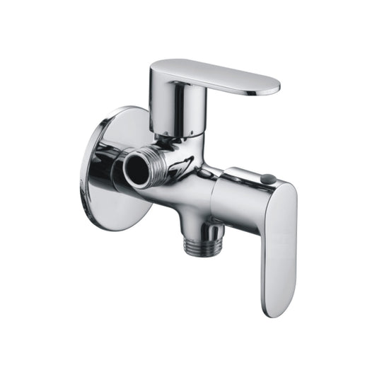 2-in-1 Angle Cock with Wall Flange in Chrome Finish | Heavy-Duty Brass Made | Cuff Series | Water Control Valve