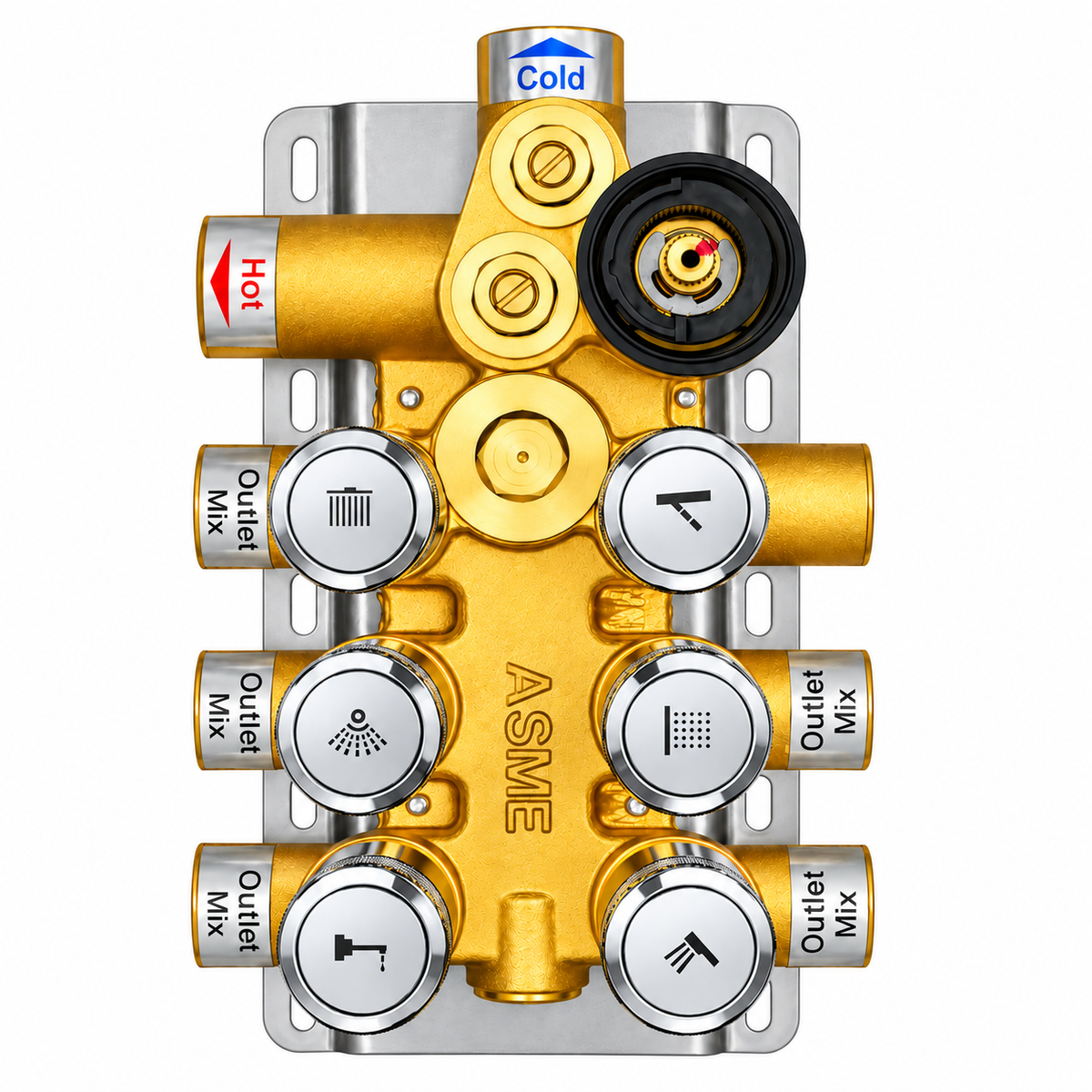 6-Way Thermostatic Diverter Chrome Finish, Brass Made, Wall-Mounted - For Bathroom & Spa Water Flow & Temperature Control