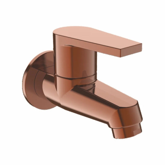Brass Long Body Bib Cock with Wall Flange | Wall-Mounted Faucet in Rose Gold Finish with PVD Coating | Bathroom, Kitchen Tap | Entice Series