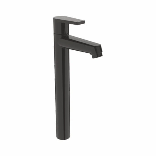 Brass 12" Extended Pillar Cock with Wall Flange | Deck-Mounted Faucet in Matte Black Finish with PVD Coating | Bathroom, Kitchen Tap | Entice Series