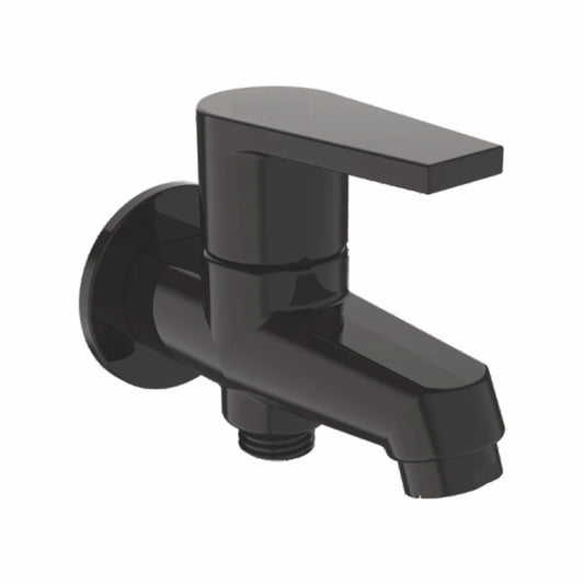 Brass Two-Way Bib Cock with Wall Flange | Wall-Mounted Faucet in Matte Black Finish with PVD Coating | Bathroom, Kitchen, Garden Tap | Entice Series