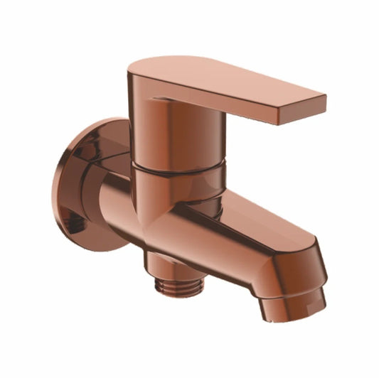 Brass Two-Way Bib Cock with Wall Flange | Wall-Mounted Faucet in Rose Gold Finish with PVD Coating | Bathroom, Kitchen, Garden Tap | Entice Series