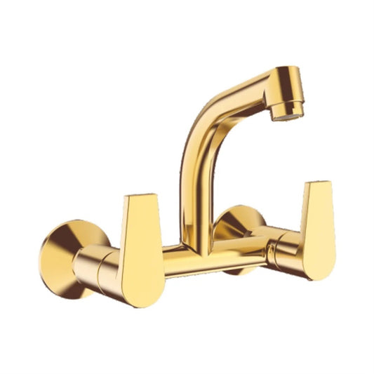 Wall-Mounted Sink Mixer Tap with Connecting Legs & Wall Flange | Heavy-Duty Brass Faucet with PVD Coating & Luxurious Gold Finish | Premium Kitchen & Bathroom Sink Mixer - Entice Series