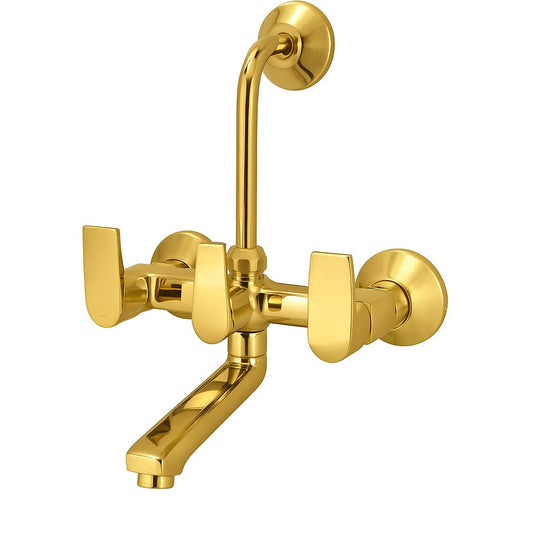 Telephonic Wall Mixer with L-Bend - Gold PVD Finish Brass with Connecting Legs & Wall Flange - Entice Series