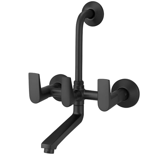 Telephonic Wall Mixer with L-Bend - Matte Black PVD Finish Brass with Connecting Legs & Wall Flange - Entice Series
