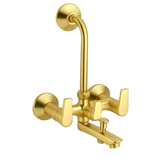 3-in-1 Wall Mixer with Leg Bend - Gold PVD Finish Brass with Connecting Legs & Wall Flange - Entice Series