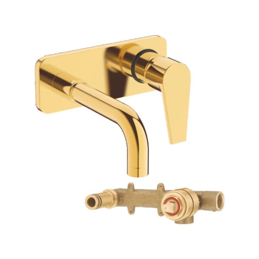 Hot & Cold Water Basin Mixer Tap | Heavy Duty Brass Basin Faucet | Gold Finish Sink Mixer Tap with PVD Coating | Wall-Mounted Single-Handle Bathroom Tap | Hot & Cold Water Flow - Entice Series