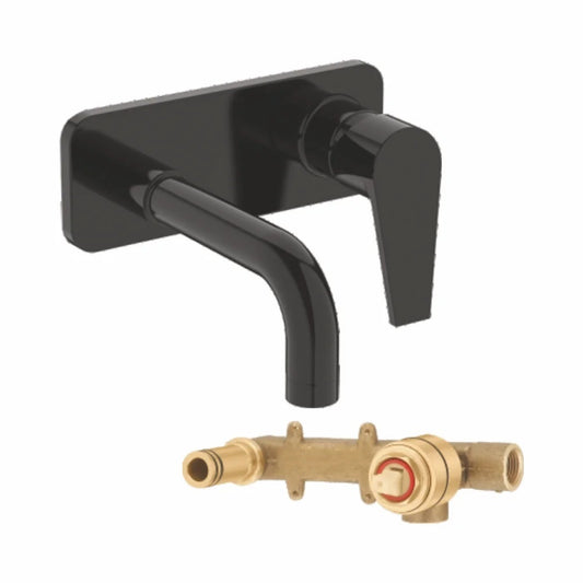 Hot & Cold Water Basin Mixer Tap | Heavy Duty Brass Basin Faucet | Matte Black Finish Sink Mixer Tap with PVD Coating | Wall-Mounted Single-Lever Bathroom Tap | Hot & Cold Water - Entice Series