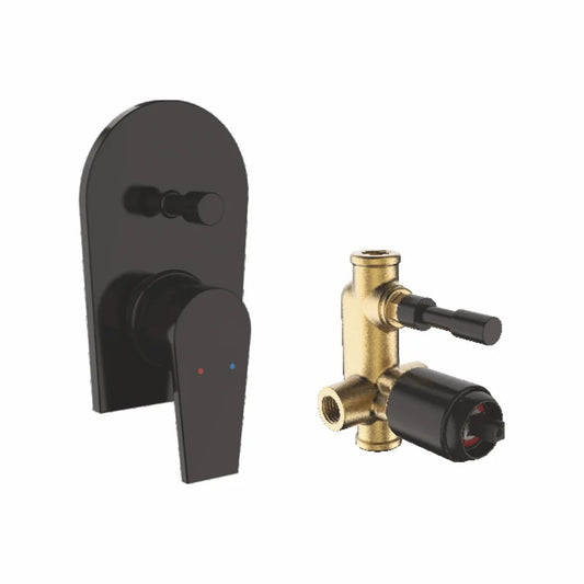 Single-Lever High-Flow Concealed Diverter with Exposed Part Kit | Heavy-Duty Brass Water Valve in Matte Black Finish & PVD Coating | From & for Showers, Bathtubs & Bathroom Setup