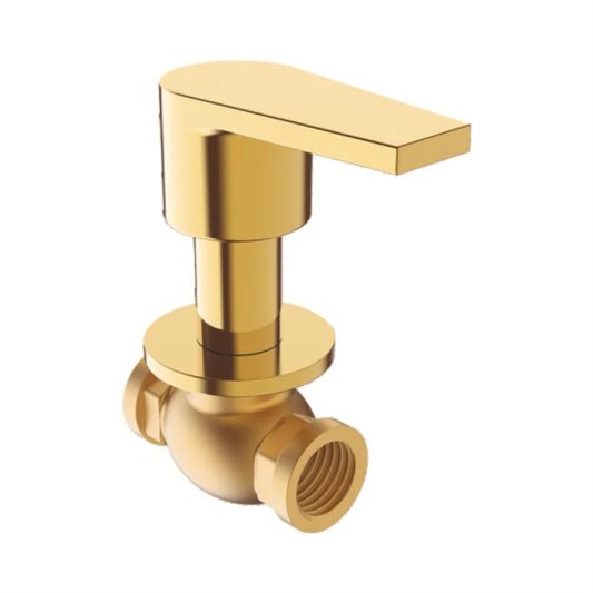 1/2" Concealed Stop Cock with Wall Flange | Heavy-Duty Brass Water Control Valve with Gold Finish & PVD Coating | Ideal for Modern Bathrooms & Kitchens - Entice Series