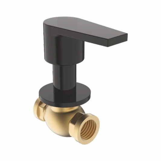 1/2" Concealed Stop Cock with Wall Flange | Heavy-Duty Brass Water Control Valve with Matte Black Finish & PVD Coating | Ideal for Modern Bathrooms & Kitchens - Entice Series