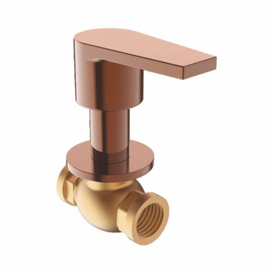 1/2" Concealed Stop Cock with Wall Flange | Heavy-Duty Brass Water Control Valve with Rose Gold Finish & PVD Coating | Ideal for Modern Bathrooms & Kitchens - Entice Series