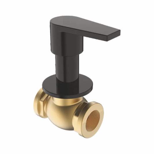 3/4" Concealed Stop Cock with Wall Flange | Heavy-Duty Brass Water Control Valve with Matte Black Finish & PVD Coating | Ideal for Modern Bathrooms & Kitchens - Entice Series
