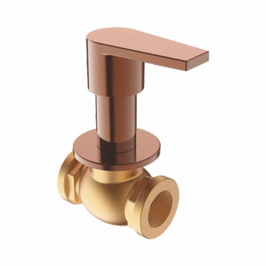 3/4" Concealed Stop Cock with Wall Flange | Heavy-Duty Brass Water Control Valve with Rose Gold Finish & PVD Coating | Ideal for Modern Bathrooms & Kitchens - Entice Series