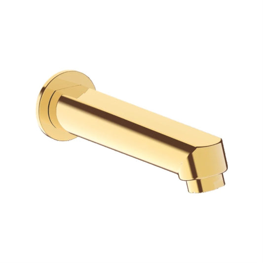 Plain Spout with Wall Flange | Gold Finish Wall-Mounted Brass Water Spout with PVD Coating | Fixed Water Outlet Tap Without Flow Control for Bathtubs, Basins & Utility Areas - Entice Series