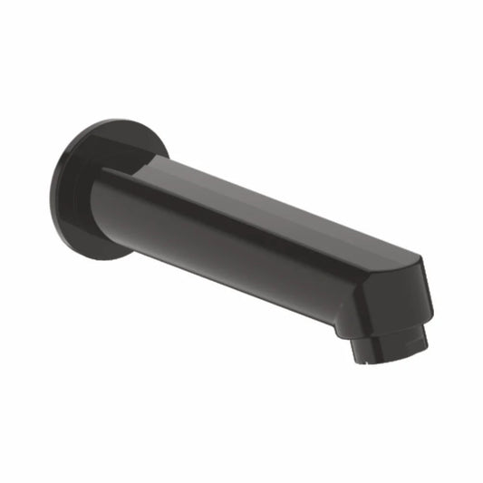 Plain Spout with Wall Flange | Matte Black PVD Coated Wall-Mounted Brass Spout | Fixed Water Outlet Tap Without Flow Control for Bathtubs, Wash Basins & Utility Areas - Entice Series