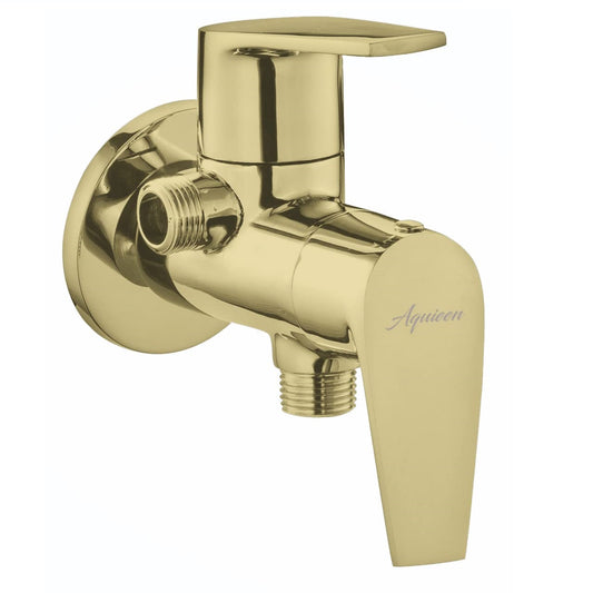 Two-Way Angle Cock with Wall Flange in Gold Finish | Heavy-Duty Brass Made | PVD Coated | Entice Series