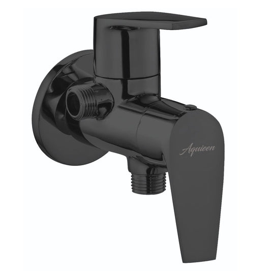 Two-Way Angle Cock with Wall Flange in Matte Black Finish | Heavy-Duty Brass Made | PVD Coated | Entice Series