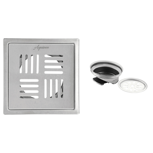 5x5 Inch Floor Grating / Drainer with Anti-Foul Cockroach Trap | Florin Design, In Matte Finish & Heavy-Duty SS304 Drainer | Anti-Clog & Rust-Resistant Drain Cover for Bathroom & Kitchen