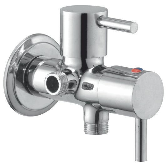 2-in-1 Angle Cock with Wall Flange in Chrome Finish | Heavy-Duty Brass Made | Fluid Series | Multi-Use Valve