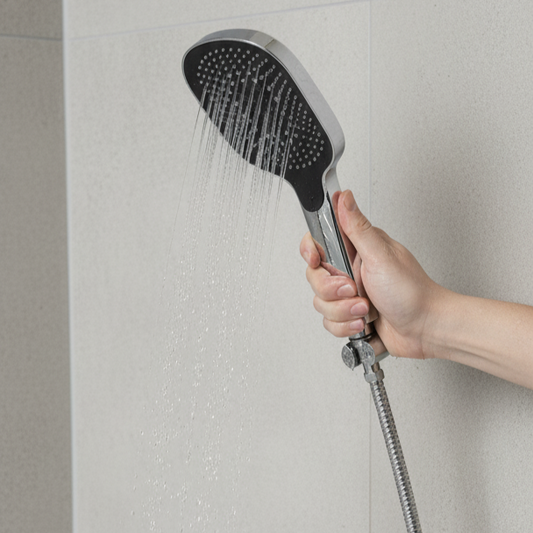 Aquieen Hand Shower, Flexible Tube & Wall Holder Set | ABS | Black & Chrome