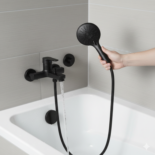 Aquieen Hand Shower, Flexible Tube & Wall Holder Set | ABS | Matte Black