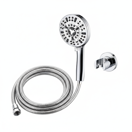 Aquieen Hand Shower, Flexible Tube & Wall Holder Set | ABS | Chrome
