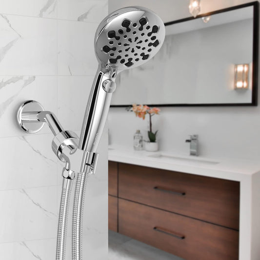 9-Function Hand Shower, Chrome Finish, ABS Body, Wall-Mounted for Bathroom Use - Comet Series