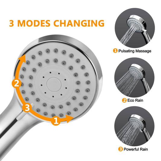 3-Function Hand Shower, Chrome Finish, ABS Body, Wall-Mounted for Bathroom Use - Classic Series
