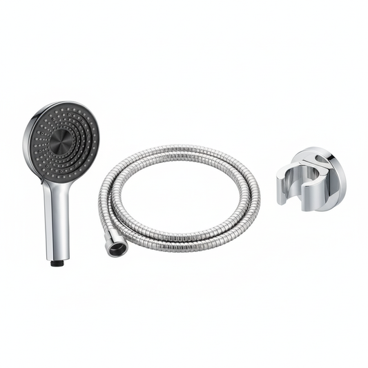 Aquieen Hand Shower, Flexible Tube & Wall Holder Set | ABS | Black & Chrome