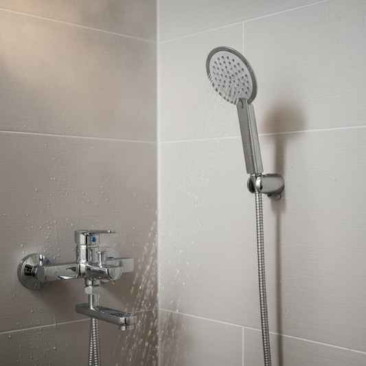 Aquieen Hand Shower, Flexible Tube & Wall Holder Set | ABS | Chrome