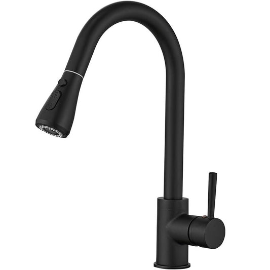 SS304 Kitchen Sink Mixer Faucet - Deck Mounted, Pull-Out Tap with Flexible Hose, Hot & Cold Waterflow, Matte Black Finish