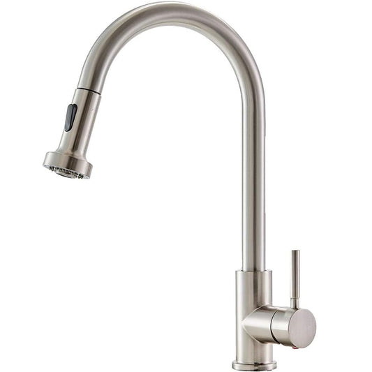 SS304 Kitchen Sink Mixer Faucet - Deck Mounted, Pull-Out Hose Tap, Hot & Cold Control, Linea Series, Brushed Finish