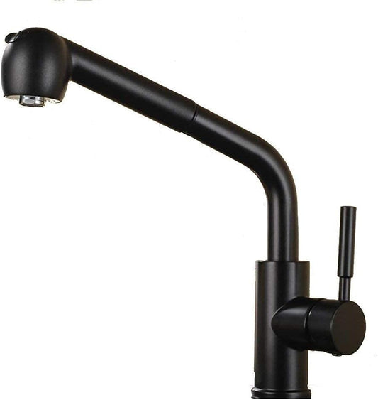 SS304 Kitchen Sink Mixer Faucet - Deck Mounted, Pull-Out Hose Tap, Hot & Cold Control, Ove Series, Matte Black Finish