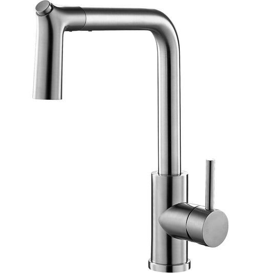 SS304 Kitchen Sink Mixer Faucet - Deck Mounted, Pull-Out Hose Tap with Connecting Hoses, Escale Series, Brushed Finish