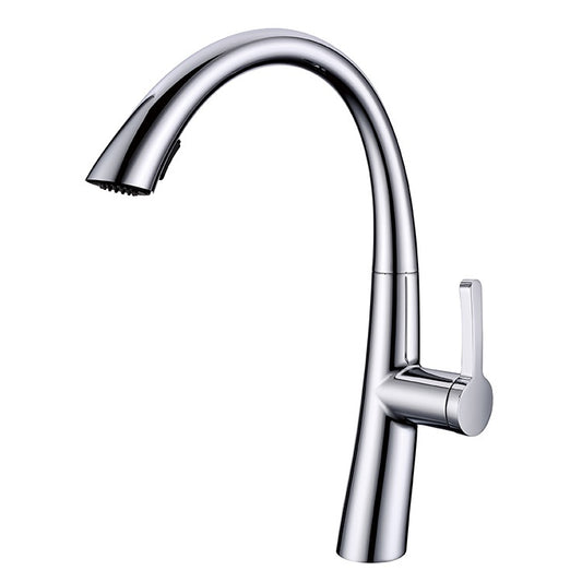 SS304 Kitchen Sink Mixer Faucet - Deck Mounted, Pull-Out Hose Tap with Connecting Hoses, Arc Series, Brushed Finish
