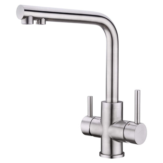 SS304 Kitchen Sink Mixer Faucet - Deck Mounted, Triple Inlet Tap with RO, Hot & Cold Control, Signature Series, Silver Finish
