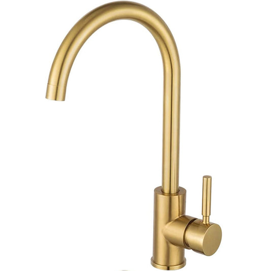 SS304 Kitchen Sink Mixer Faucet - Deck Mounted Tap, Hot & Cold Water Control, Fluid Series, Brushed Gold Finish