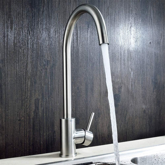 SS304 Kitchen Sink Mixer Faucet - Deck Mounted Tap, Hot & Cold Water Control, Fluid Series, Chrome Finish