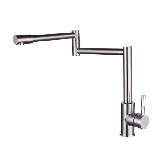 SS304 Kitchen Sink Mixer Faucet - Deck Mounted Tap with Connecting Hoses, Swel Series, Brushed Silver Finish