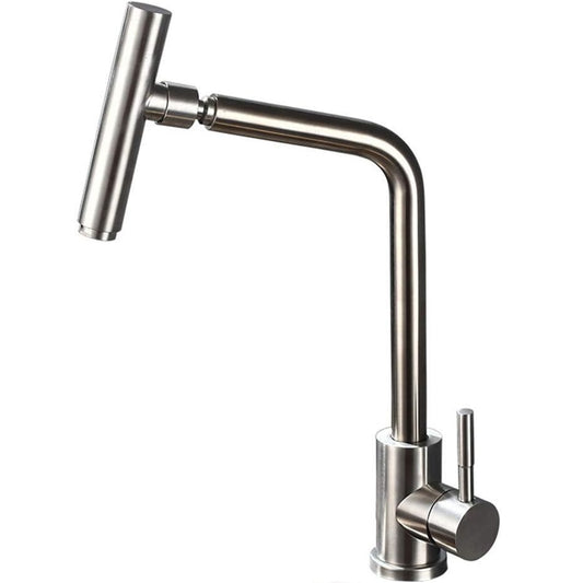 SS304 Kitchen Sink Mixer Faucet - Deck Mounted Tap with Connecting Hoses, Tesla Series, Brushed Silver Finish