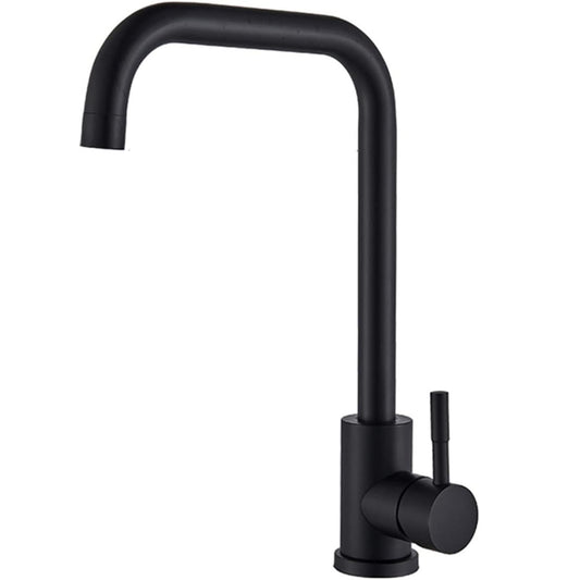 SS304 Kitchen Sink Mixer Faucet - Deck Mounted Tap with Connecting Hoses, Fluid Series, Matte Black Finish