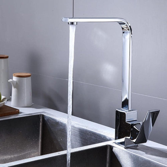 SS304 Kitchen Sink Mixer Faucet - Deck Mounted Tap with Connecting Hoses, Kubix Series, Chrome Finish
